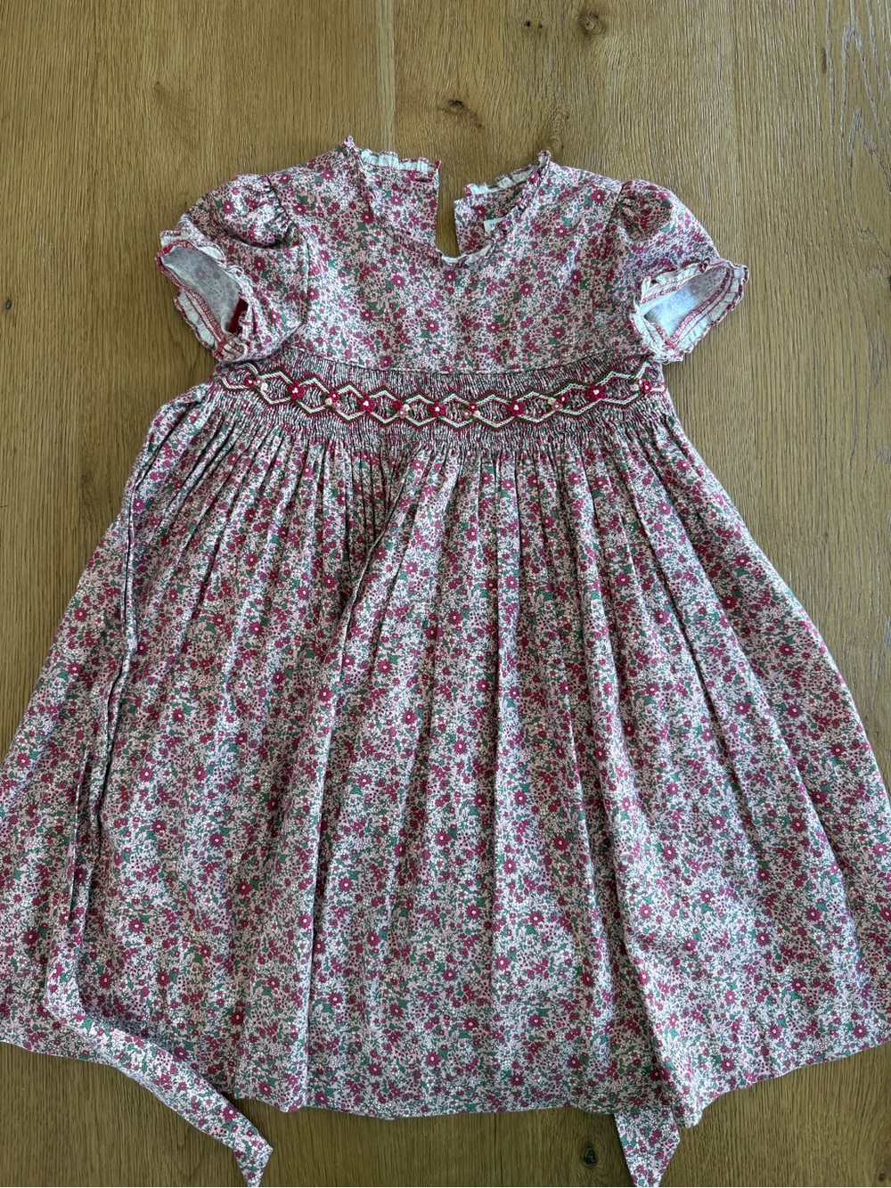 Luli & Me Pink Floral Smocked Dress with Cream Base